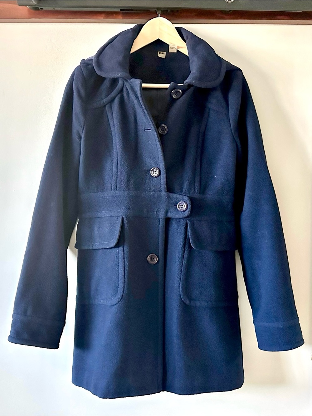 Nordstrom BP Navy Wool Blend Hooded Peacoat Women’s M Removable Hood Y2K